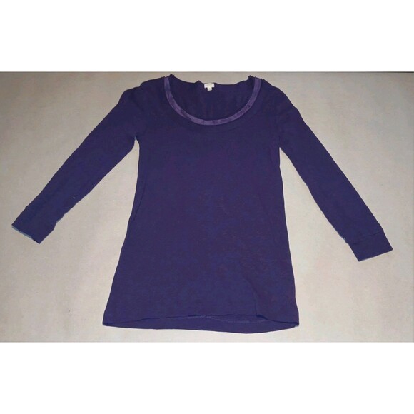J. Crew Womens 100%Cotton Purple Top Sz Small Long-Sleeve Silky Scoop Neckline - Picture 1 of 4